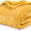 Berkshire Blanket Classic Extra-Fluffy Plush Blanket Queen Size, Soft Fuzzy Fluffy Long Hair Blanket for Couch Sofa Bed, Ochre, 90x90 Inches