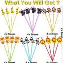 24pcs Reusable Forest Animals Crazy Straws, Drink Cocktail Straws for Lion Fox Zebra Giraffe Safari Birthday Party Supplies Favors, Woodland Party Favors with 2 Cleaning Brushes 6 Colors