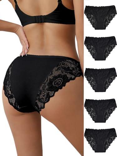 Everyjoys Sexy Underwear Lace Panties for Women Bikini Underwear Hipster Underpants Lace Soft Breathe Briefs Multipack 5-Pack (Large)