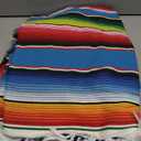OurWarm 59 x 84 Inch Mexican Tablecloth Serape Blanket for Mexican Party Wedding Decorations, Large Square Cotton Fringe Table Cloth Colorful Mexican Blanket Outdoor Fiesta Table Cover Picnic (Blue)