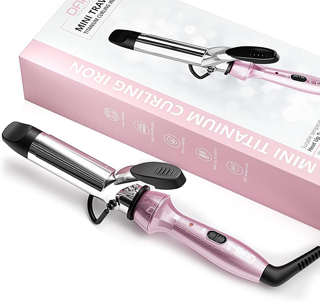 DAN Technology Travel Mini Curling Iron, Dual Voltage Curling Iron up to 450F for Short Hair,Nano - Titanium Barrels & 30s PTC Fast Heating