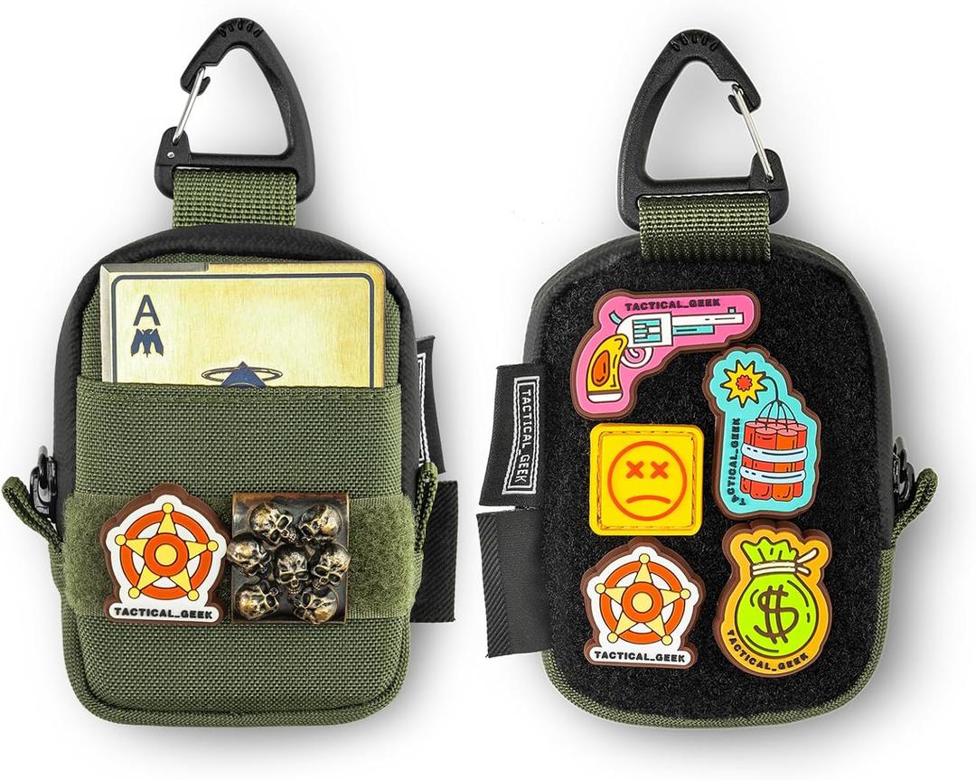 Tactical Geek Storage A6 Mini Size EDC Utility Pouch, Mini Coin Purse with Custom Carabiner, EDC Mini Size Pocket Organizer, Wireless Headset Pack, Key Waist Case for Daily Carry-Green