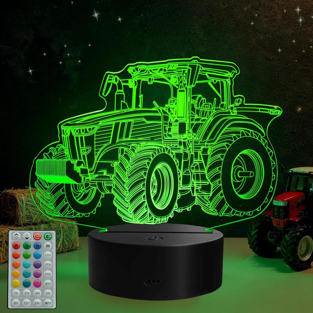 Tractor 3D Night Light, 16 Colors with Remote Control, Timer, RGB Flashing Mode, Dimmable LED Illusion Lamp, Tractor Toys Cool Gifts for Holiday Birthday Christmas