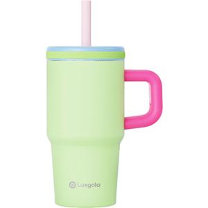 Kids 20 oz Tumbler with Handle, Leak-Proof Screw-On Lid with Removable Silicone Straw, Spill Proof, Reusable Stainless Steel Insulated Water Bottle, Gifts for Boys and Girls, Green Mix (1 Count)
