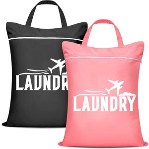 Fiodrimy 2 Pcs Large Travel Laundry Bags - Washable Waterproof Wet Clothes Bags for Gym, Swimming, Yoga & College Dorm (Black+ Pink)