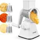 Nutrichef 3 In 1 Cheese Grater & Shredder | Strong Suction Base, Rotary Handle with Safety Lock | Includes Hand Crank & 3 Drum Blades for 3 Textures, Fine, Medium & Strips | White