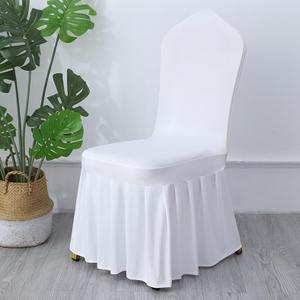 50pcs Pleated Skirt Spandex White Chair Cover Hotel Banquet Party Events Wedding Decoration Seat Protector Slip Covers