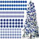 Ceenna 132 Pcs Christmas Tree Ornaments Set Glitter Poinsettia Flowers 2.36 inch Christmas Balls Snowflakes Decorations Artificial Berry Picks for Xmas Tree Wreath, Hooks Included(Blue)