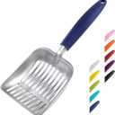 WePet Cat Litter Scoop, Aluminum Alloy Sifter, Kitty Metal Scooper, Deep Shovel, Long Handle, Poop Sifting, Kitten Pooper Lifter, Durable, Heavy Duty, for Litter Box (Small, FLAT Aluminum \ #01 Blue Handle)