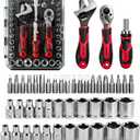 ironcube 53-Piece Socket Ratchet Wrench Set, with 20-In-1 Ratcheting Screwdriver & 2-in-1 Adjustable Wrench for Garage, Auto Repair, Household Backyard & College Dorm