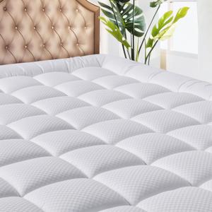 MATBEBY Queen Size Mattress Pad - Cooling Breathable Mattress Topper, Quilted Fitted Mattress Protector, Pillow Top Mattress Cover with 8-21" Deep Pocket, Soft, Machine Washable, White, 60x80 Inches (White - Checkered)