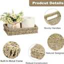 Bathroom Vanity Tray, Seagrass Narrow Counter Tray with Handles, Decorative Woven Organizer Trays for Toilet Tank, Shelves, Farmhouse Hand Towels Basket Holder for Storage, Natural (Small)