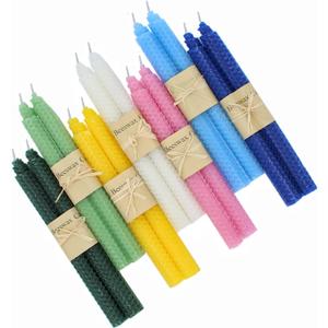 Set of 14 Colorful Beeswax Taper Candles, 9 Inch Tapered Candles Ideal as Dinner Candles - Smokeless and Unscented Taper Candles LoWedding,Dinner, Home Dcor