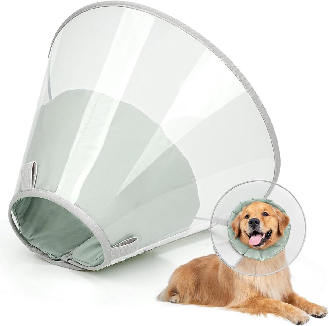 Dog Cone Collar to Stop Licking, Clear Elizabeth Recovery Collar with Soft Pad for Large, Medium, Small Dogs, Pet Head Cone Alternative After Surgery, Neutering, Injury (XL) (XL(Depth: 11.0, Girth:14-19.5), Green)