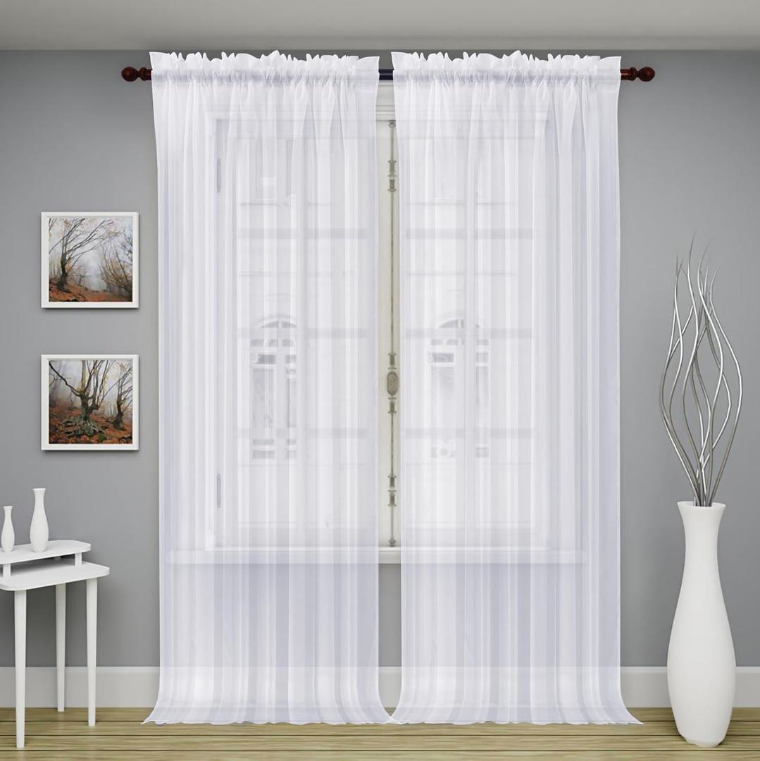 Oakias White Sheer Curtains 84 Inches Long 2 Panels Set  54" W x 84" L Window Sheer Curtains  Rod Pocket Voile Curtains for Living Room & Bedroom  Lightweight Sheer Drapes for Indoors & Outdoors