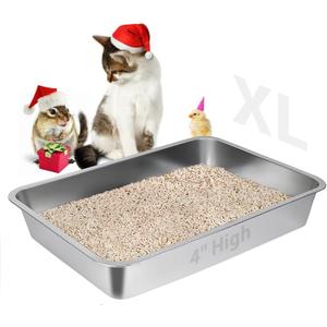 LIHONG Stainless Steel Cat Litter Box,Large Metal Litter Box for Small Cats Hamster Rabbits,No Smell,Non Stick,Easy to Clean(24" Lx16 Wx4 H,L)