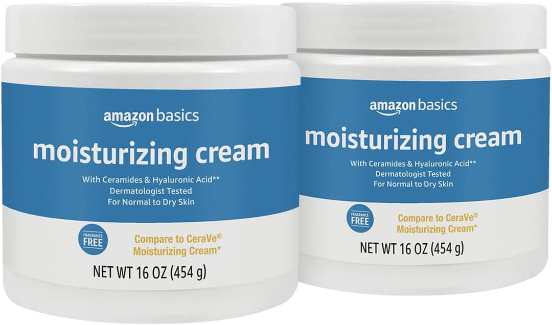 Amazon Basics Moisturizer Cream for Face, Dry Skin, Hydrating , 16 Ounces, 2-Pack