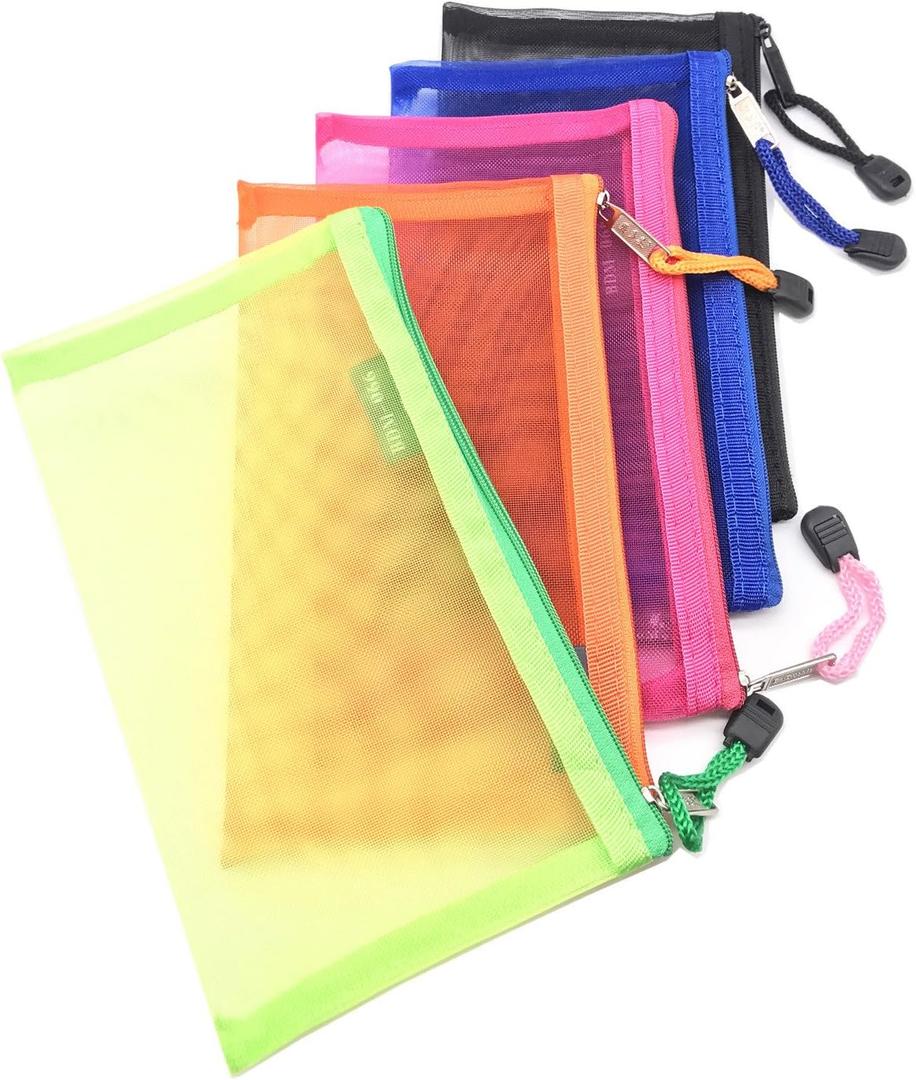 Outman Pack of 5 pcs Multipurpose Nylon Mesh Cosmetic Bag Makeup Travel Cases Pencil Case Travel Organizers