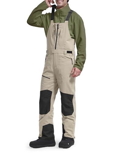 FREE SOLDIER Men's Ski Bibs Snow Insulated Waterproof Winter Overalls Ripstop Snowboarding Pants (Khaki Medium/30)