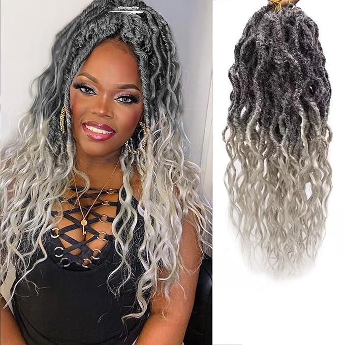 Faux Locs Crochet Hair For Black Women Soft Locs 24 Inch Goddess Crochet Hair Curly Ends Dreadlocks Boho Style Synthetic Braiding Hair Extensions (6 Packs, Ocean Blue)