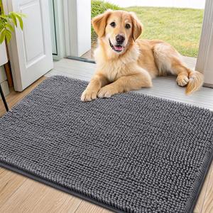 Smiry Dog Door Mat for Muddy Paws 36x24, Absorbs Moisture and Dirt Doormat, Non-Slip Washable Quick Dry Chenille Front Door Mat Indoor Entrance, Entryway Carpet for Inside Floor, Dark Grey