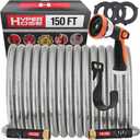 Best 150 ft Metal Garden Hose Set - No-Kink Durable 316 Stainless Steel, 10-Way Zync Spray Nozzle & Hook  Tough Flexible Heavy Duty Water Hoses, Naval Brass, Rust, Weather, LeakProof