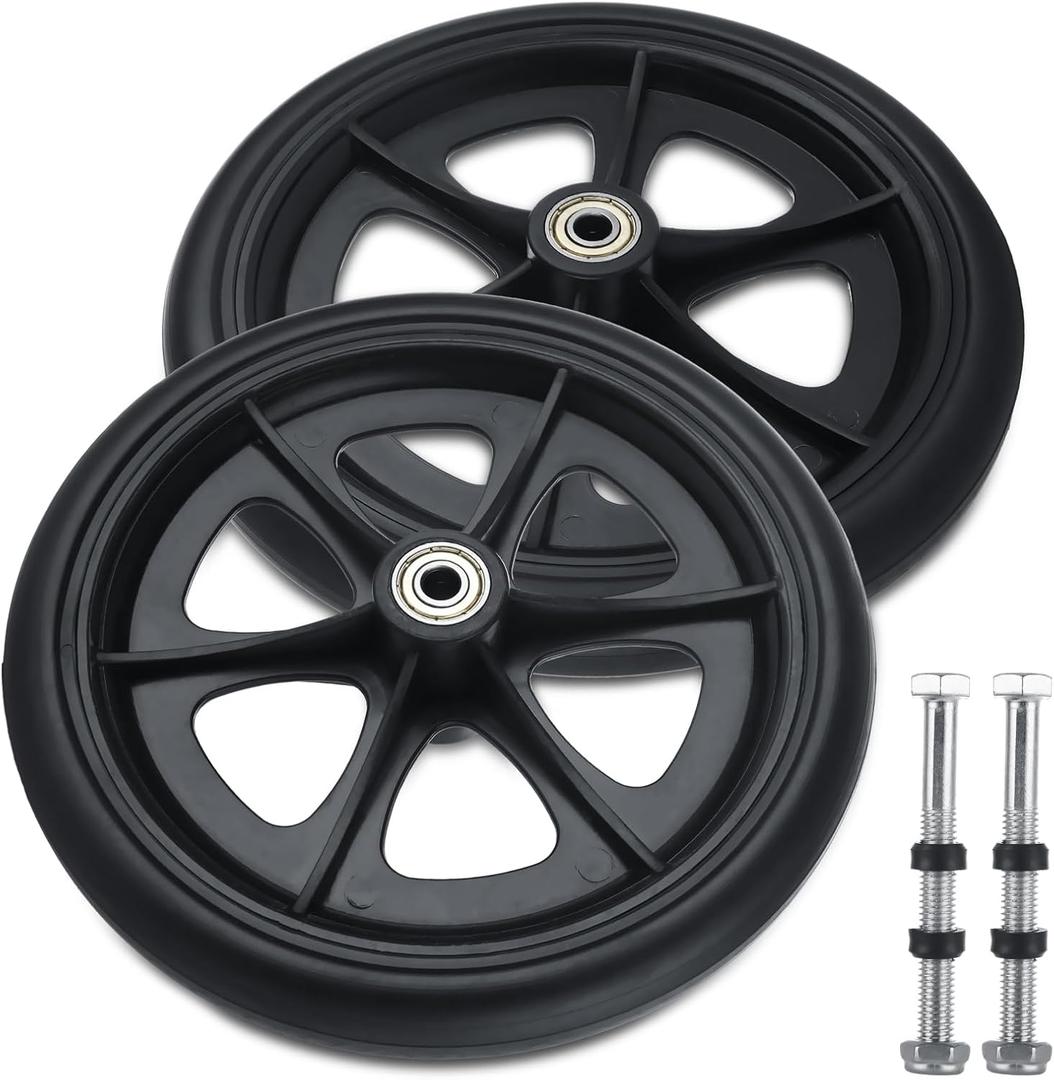 2 Pcs Walker Wheels Replacement, 8 Inch Solid Wheelchair Front Wheels, Anti-Slip Rollator Replacement Wheels for Wheelchairs, Rollators, Walkers