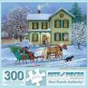 Bits and Pieces  300 Piece Jigsaw Puzzle for Adults 18" x 24" – Grandma’s House – Winter Holiday Snow Christmas Tree Sled Horse Ride 300 pc Large Piece Jigsaw by Artist John Sloane