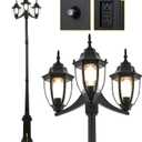 Outdoor Post Light Dusk to Dawn Sensor 3-Head Outdoor Lamp Post with Outlet Gfci, Anti-Rust Aluminum Waterproof Street Lamp Posts Outdoor Lighting for Outside Patio Yard Backyard