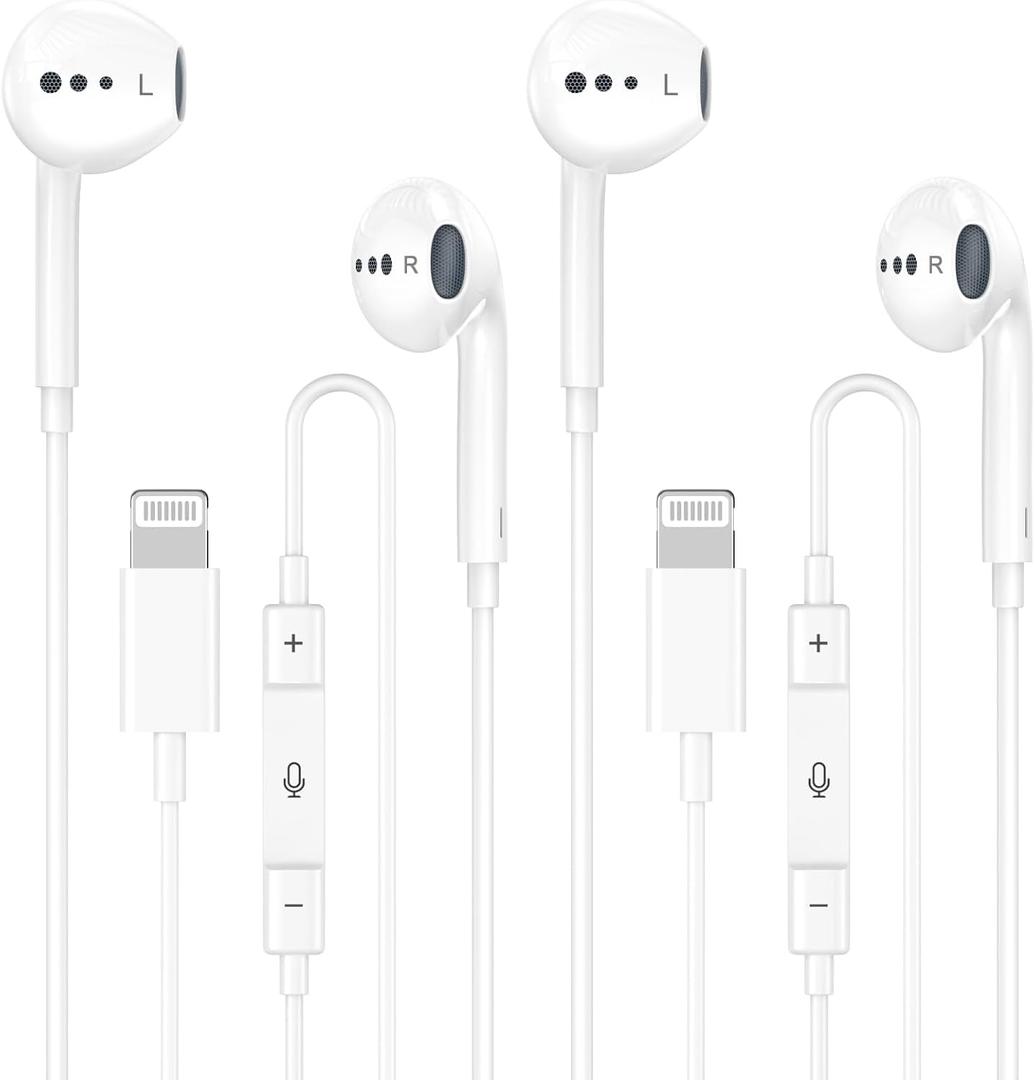 Wired Headphones for iPhone Earbuds with Lightning Connector,2 Packs Built-in Mic & Volume Control HiFi Stereo Nosie Reduction Earphones Compatible with iPhone 14/13/12/11/XR/XS/X/8/7 Support All iOS