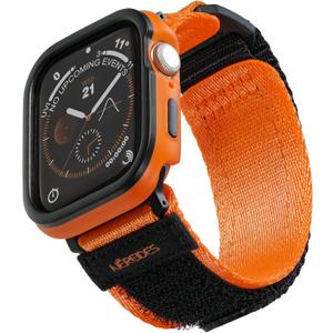Rugged Case with Band for Apple Watch Series 10 Band 46mm, Hook and Loop Nylon Sport Strap with Case for Iwatch Men(Orange)