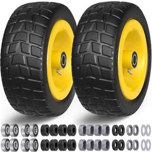 13x5.00-6 Flat Free Tire and Wheel with 3/4"&5/8"&1/2" Bearings,4.1"Center Hub,13x5.00-6 Tire and Wheel,13x5-6 Lawn Mower Tires Replacement Heavy Duty,Tubeless Tire with Rim for Residential/Commercial, 13x5-6-V-YEL-TIR