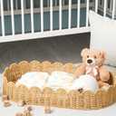 Handmade Scalloped Rattan Baby Changing Basket 30 x 16.5 x 5.1 Inch Changing Table Basket for Baby Dresser Extra High Sides Scallop Diaper Organizer for Nursery Decoration