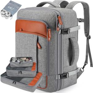 Lumesner Carry on Travel Backpacks, Extra Large 40L Flight Approved Bag for Men & Women,Expandable Suitcase Backpack With 4 Packing Cubes,Water Resistant Luggage Daypack Business Weekender Bag, Grey (20 Inch)