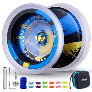 MAGICYOYO V13 Dual Purpose Yoyo for Kids 8-12 and Adults, Bi-Material Professional Yoyo for All Skill Levels, Trick Yo yo with 12 Yo-yo Strings, Finger Brace, Bearing Kit (Black Blue Yellow)