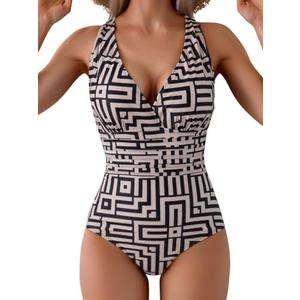Eomenie One Piece Swimsuit for Women Tummy Control Slimming Bathing Suit Wide Straps V Neck Swim Suit Cross Back Swimwear, XL