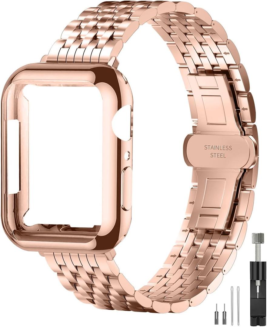 Slim Metal Band with Apple Watch Band 40mm 41mm 38mm 45mm 44mm 42mm, Dressy Stainless Steel Chain Strap for Women Man iWatch Bands Series 9 8 7 6 5 4 3 2 1 SE SE2