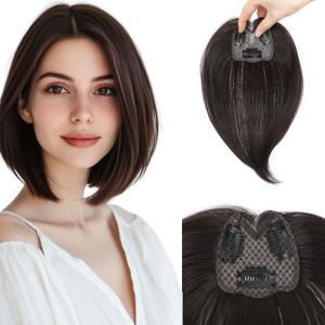 Hair Toppers for Women with Thinning Hair Extensions 360 3D Toppers Hair Pieces for Women Clip Ins Fake Bangs Hair Pieces Perfect Solution for Stylish Upgrade (Dark Brown)