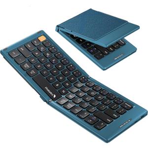 ProtoArc Foldable Compact Keyboard, XK04 Portable Bluetooth Keyboard with PU Leather Cover, Pocket-Sized Wireless Travel Keyboards for iPad, iPhone, Smartphone, Tablet and Laptop - Blue