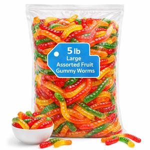 Giant Gummy Worms, 4-Inch, Assorted Fruit Flavors, 5 Pounds Bulk Bag, Two-Toned Colors BBD 09-05-2026