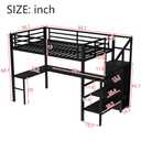Loft Bed with L-Shaped Desk and USB, Metal Bed with Wardrobe and Adjustable Shelf, High Bed Frame with LED for Bedroom (Black, Full)