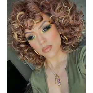 ELIM Curly Wigs for Black Women Short Kinky Curly Brown Mixed Blonde Wigs for Women Big Curly Afro Soft Wig with Bangs Heat Resistant Natural Cute Synthetic Wig with Accessories Z014MD