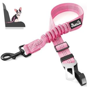 SlowTon Dog Seat Belt for Car, Adjustable 3 in 1 Dog Seatbelt with Elastic Bungee Buffer, Nylon Heavy Duty Dog Car Harness Reflective Safety Tether Leash with Latch Hook Clip Pink