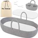 Pro Goleem Baby Diaper Changing Basket, Portable Easy to Clean Moses Basket for Newborn Babies with 1 Foam Pad 2 Waterproof Pad Covers and 1 Diaper Caddy Organizer