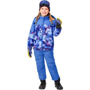 Haloumoning Girls 2 Piece Snowsuit Kids Waterproof Fleece Lined Ski Jacket and Snow Bibs Overalls Set 5-6 Years (Blue)
