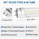 Brtstiun T8 LED Bulbs 4 Foot, LED Tube Light 24W 3200LM, 5000K Daylight White, Clear Lens, G13 Base Fluorescent Bulbs Replacement, Type A+B Plug & Play/Ballast Bypass, Non-Dimmable, 2-Pack