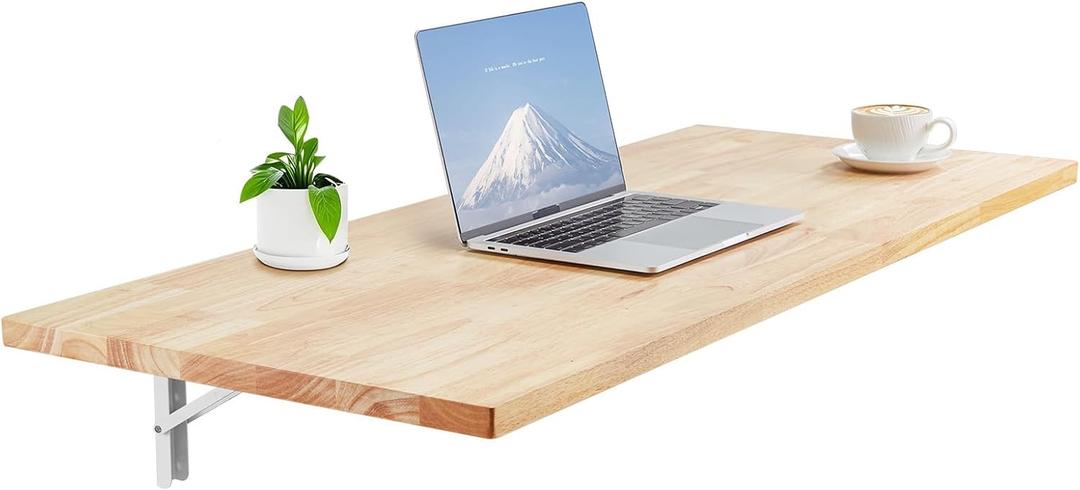 VEVOR Wall Mounted Folding Table, 47.2 x 19.7 inches Wall Mount Table, Floating Desk with Iron Bracket, Fold Down Desk for Small Spaces, Home Office, Dining, Laundry Room, Kitchen, Bar, Burlywood