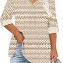 TFSDOD Plus Size Women Blouses 3/4 Sleeve Long Sleeve V Neck T Shirts Summer Business Casual 1X-5X