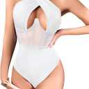 CRIPOM Sexy Thong Bodysuits for Women Going Out Outfits Womens Body Suits Tops Halter Top Bodysuit Sleeveless Rave Bodysuit Women Clubbing Tops (White, M)