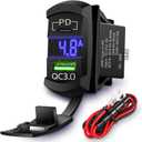 Rocker Switch USB Type C Charger with New Updated Ammeter and Voltmeter Universal Fits Rocker Switch Panel 12V 24V Dual USB Charging Port Outlet for RV Cars Marine Boats ATVs Trailers (Blue)